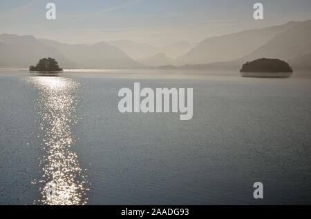 Lord's Island e St Herbert's Island Derwentwater, Keswick, Cumbria Foto Stock