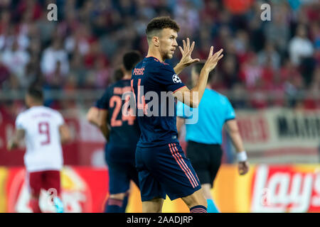 Pireo, Grecia - 22 Ottobre 2019: Il giocatore del Bayern Ivan Perisic in azione durante la finale di UEFA Champions League tra Olympiacos vs Bayern a geo Foto Stock