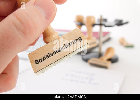 Stempel mit Aufschrift Sozialversicherung Foto Stock