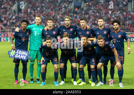 Pireo, Grecia - 22 Ottobre 2019: i giocatori del Bayern durante la finale di UEFA Champions League tra Olympiacos vs Bayern a Georgios Karaiskakis stadi Foto Stock