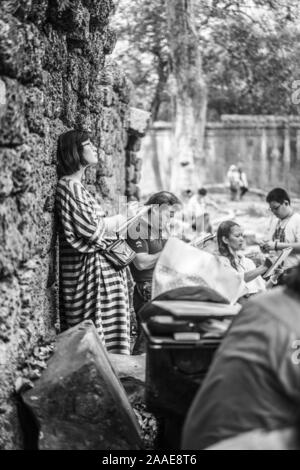 Pittore al Ta Prohm tempio di Angkor, Cambogia, Asia Foto Stock