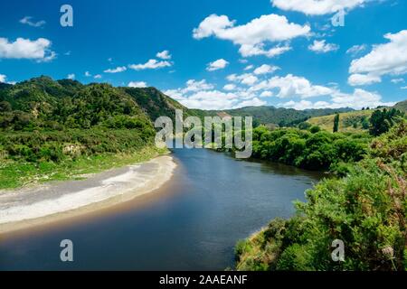 Il fiume Whanganui vicino all'entrata Whanganui National Park, vicino Whanganui, Isola del nord, Nuova Zelanda Foto Stock