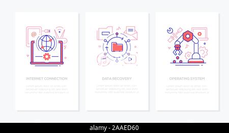 Computer service - linea stile design set di banner Illustrazione Vettoriale