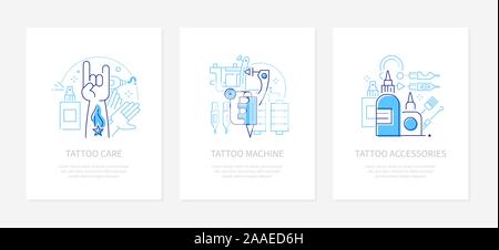 Tattoo Studio - linea del vettore stile design set di banner Illustrazione Vettoriale