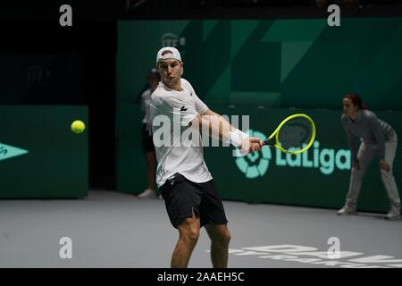 Madrid, Madrid. Xxi Nov, 2019. Struff Jan-Lennard di Germania vs Cristian Garin del Cile durante la Coppa Davis da Rakuten Madrid Finals 2019 a Caja Magica il 21 novembre 2019 a Madrid, Spagna. (Foto di David/Cordon Premere) Credito: CORDON PREMERE/Alamy Live News Foto Stock