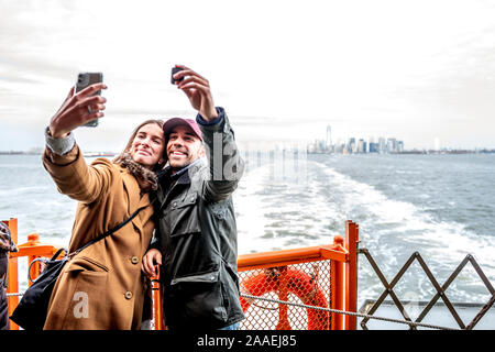 Selfie sulla Staten Island Ferry New York City Foto Stock