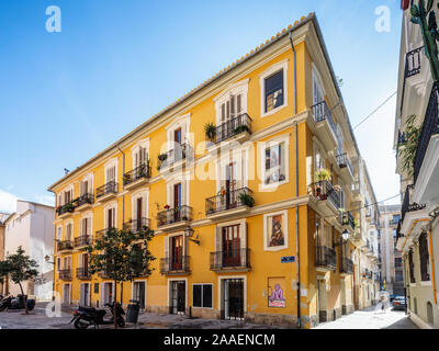 Trompe d'oeil dipinti su edificio anteriore su Plaza de Sant Nicolau a Valencia in Spagna, Foto Stock