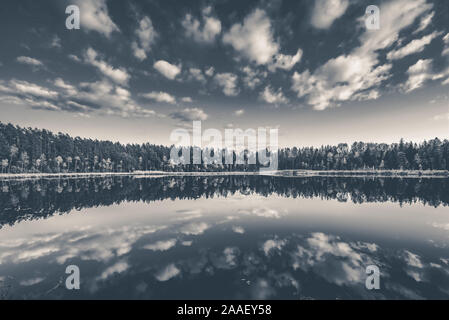 Vista del lago Kingari. In bianco e nero. Natura lettone. Bellissimo paesaggio. Foto Stock