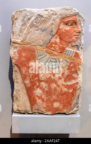 Rilievo egiziano dipinto da una scena di Mehu pesca, Giza, antico regno tardo Dynasty 5, 2431-2323 A.C. Foto Stock