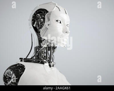 Robot donna, sci-fi android ragazza di intelligenza artificiale di sfondo - 3D Rendering wallpaper Foto Stock