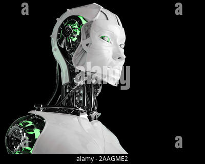 Robot Androide Cyborg girl - 3D render Foto Stock