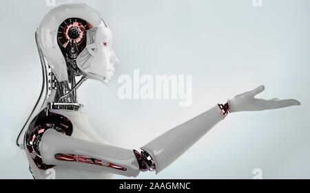 Robot Androide Cyborg girl - 3D render Foto Stock