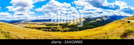 Le praterie e le gamme della montagna visto dal Grand Loop Road tra Canyon Village e Torre giunzione nel Parco Nazionale di Yellowstone, Wyoming US Foto Stock