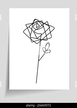La linea rosa, vettore minimo Fiore nero, stampa minimalista, lineare hipster poster Illustrazione Vettoriale