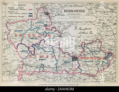 Berkshire divisioni parlamentare. Abingdon Newbury BOUNDARY COMMISSIONE 1885 mappa Foto Stock