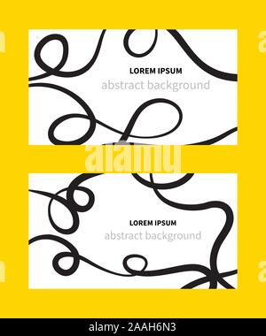 Business card, set di astratta banner con nastri di nero, frame di grafici vettoriali Illustrazione Vettoriale