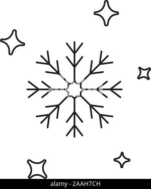 Il simbolo del fiocco di neve sull'icona di contorno. Lo stile lineare di inverno e di natale firmare per il concetto di mobile e web design. Neve vacanze inverno linea semplice icona vettore. Simbolo Illustrazione Vettoriale