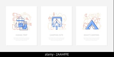Turismo e Campeggio - linea uno stile di design banner Illustrazione Vettoriale