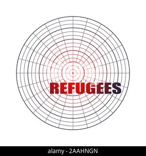 Immagine relativa alla migrazione dall'Africa all'Unione europea. I rifugiati testo sulla schermata Radar Illustrazione Vettoriale