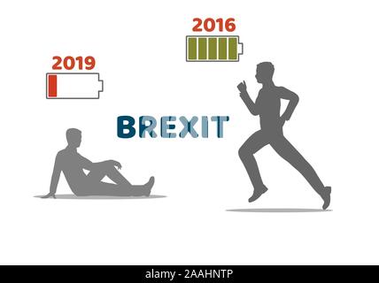 Immagine relativa alla situazione politica tra la Gran Bretagna e l'Unione europea. Processo politico denominato brexit. Due uomini silhouette. Dal 2016 al 2019 Illustrazione Vettoriale