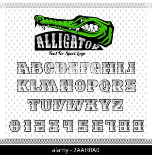 Alfabeto da serif font color argento, buona per utilizzare in qualsiasi sport di squadra lo stile delle etichette Illustrazione Vettoriale