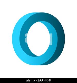 Impossibile forma di cerchio. Gradiente blu infinito di forma circolare. Illusione ottica. Cerchi di incastro su sfondo bianco. Lettera O o un anello. Vettore Illustrazione Vettoriale