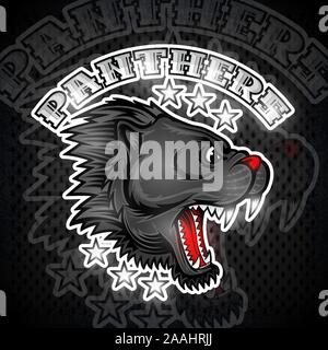 Bestia volto dalla vista laterale con denti nuda. Logo per qualsiasi sport team panther Illustrazione Vettoriale