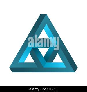Il triangolo impossibile forma. Gradiente blu infinite geometrica oggetto triangolare. Illusione ottica paradosso. Infinito astratta figura geometrica. Vettore Illustrazione Vettoriale