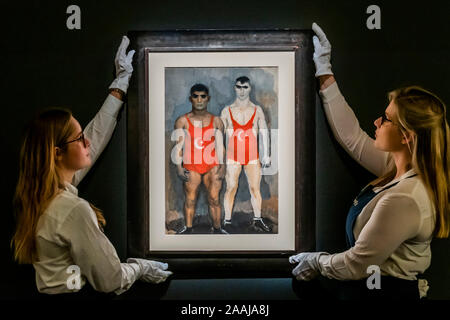 Sothebys, Londra, Regno Unito. 22 Nov 2019. Lottatori di Vladimir Lebedev, est £30-50.000 - Sotheby's anteprime la sua arte russa settimana con opere provenienti dalle proprie foto russo e opere d'arte, Fabergé e le icone delle vendite su 26 Novembre a Londra. Credito: Guy Bell/Alamy Live News Foto Stock