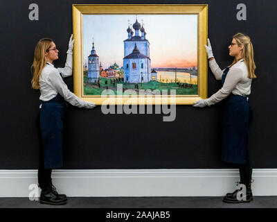 Sothebys, Londra, Regno Unito. 22 Nov 2019. Konstantin Fedorovich Yuon, l'antica città di Uglich, preventivo: 600.000 - 800.000 GBP - Sotheby's anteprime la sua arte russa settimana con opere provenienti dalle proprie foto russo e opere d'arte, Fabergé e le icone delle vendite su 26 Novembre a Londra. Credito: Guy Bell/Alamy Live News Foto Stock