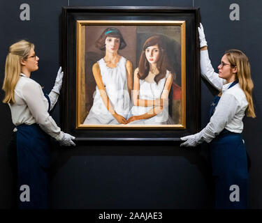 Sothebys, Londra, Regno Unito. 22 Nov 2019. Les Enfants, 1923 da Boris Grigoriev, est £300-500.000 - Sotheby's anteprime la sua arte russa settimana con opere provenienti dalle proprie foto russo e opere d'arte, Fabergé e le icone delle vendite su 26 Novembre a Londra. Credito: Guy Bell/Alamy Live News Foto Stock