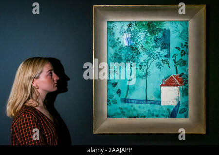 Sothebys, Londra, Regno Unito. 22 Nov 2019. Verde paesaggio, 1926-7, da Yuri Annenkov, est £100-150.000 - Sotheby's anteprime la sua arte russa settimana con opere provenienti dalle proprie foto russo e opere d'arte, Fabergé e le icone delle vendite su 26 Novembre a Londra. Credito: Guy Bell/Alamy Live News Foto Stock