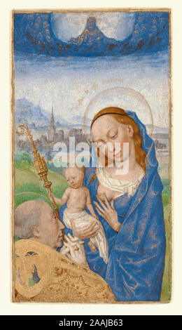 San Bernardo la visione della Vergine e il bambino; Simon Marmion (fiammingo, attivo 1450 - 1489); la Francia settentrionale, Francia; circa 1475 - 1480; colori a tempera e oro su pergamena; foglie: 11,6 x 6,3 cm (4 9/16 x 2 1/2 in.) Foto Stock