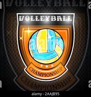 Beach volley ball al centro dello schermo. Sport logo per qualsiasi squadra o campionato Illustrazione Vettoriale