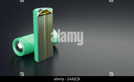 Dettagli della cella al litio, vista generale due batterie Foto Stock