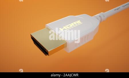 Il connettore HDMI su uno sfondo arancione. Qualità alta. Foto Stock