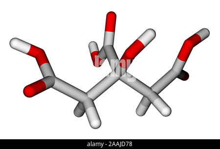 Acido citrico (additivo alimentare E330) 3D modello molecolare Foto Stock