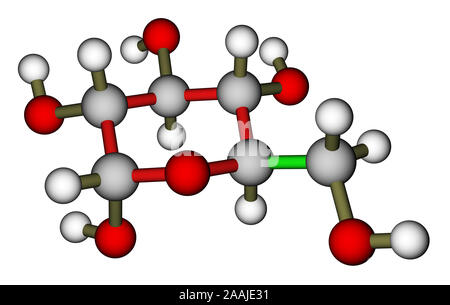 Glucosio (α-D-glucopiranosio) struttura molecolare Foto Stock