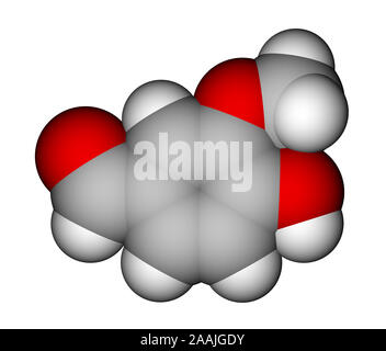 La vanillina di riempimento di spazio modello molecolare Foto Stock