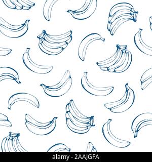 Banana seamless pattern, vettore sfondo alimentare con banane Illustrazione Vettoriale