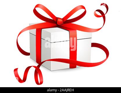 Regalo con un arricciato arco rosso e bianco caso Illustrazione Vettoriale