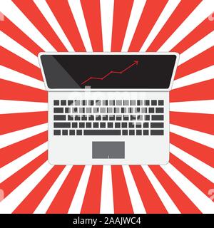 La crescita di trend grafico sul monitor di un laptop sulla striscia rossa sullo sfondo Illustrazione Vettoriale