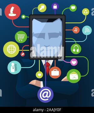 Imprenditore con icona sociale apps illustrazione vettoriale. Illustrazione Vettoriale