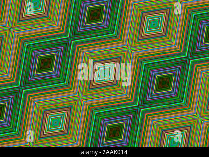 Multi sfondo colorato di rombi giacente in una catena ad un angolo, raccolti dalle strisce di verde, arancione, giallo, rosso, viola e sfumature di blu Foto Stock