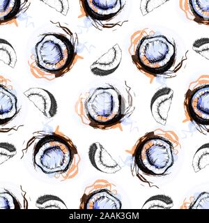 Modello senza giunture di mano il bozzetto style noci di cocco isolati su sfondo bianco. Illustrazione Vettoriale. Illustrazione Vettoriale