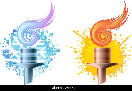 Stagioni Olimpiadi icone vettoriali, dotato di una torcia realistiche. Illustrazione Vettoriale