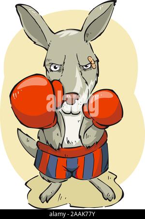 Boxing kangaroo cartoon illustrationhare Illustrazione Vettoriale