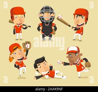 Bambini squadra di baseball, illustrazione vettoriale cartoon. Illustrazione Vettoriale
