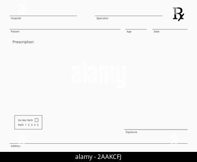 Medico Rx del modello pad. Blank prescrizione medica modulo. Illustrazione Vettoriale