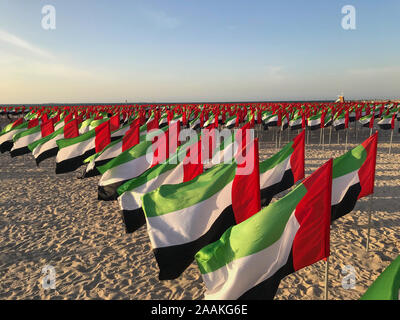 Bandiera degli Emirati Arabi Uniti giornata nazionale presso il kite beach Foto Stock
